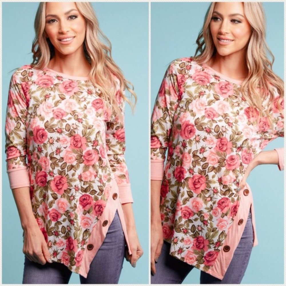 Rose floral shirt with side slit